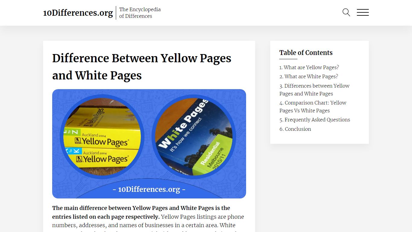 Difference Between Yellow Pages and White Pages